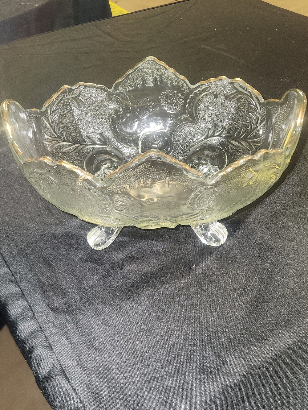 Vintage Clear Glass Footed Serving Bowl
